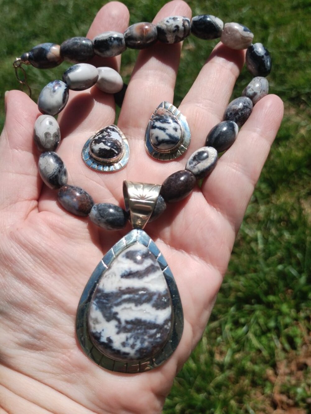 Jay King DTR zebra Jasper necklace pendant earrings 925 Sterling Silver - Picture 8 of 8